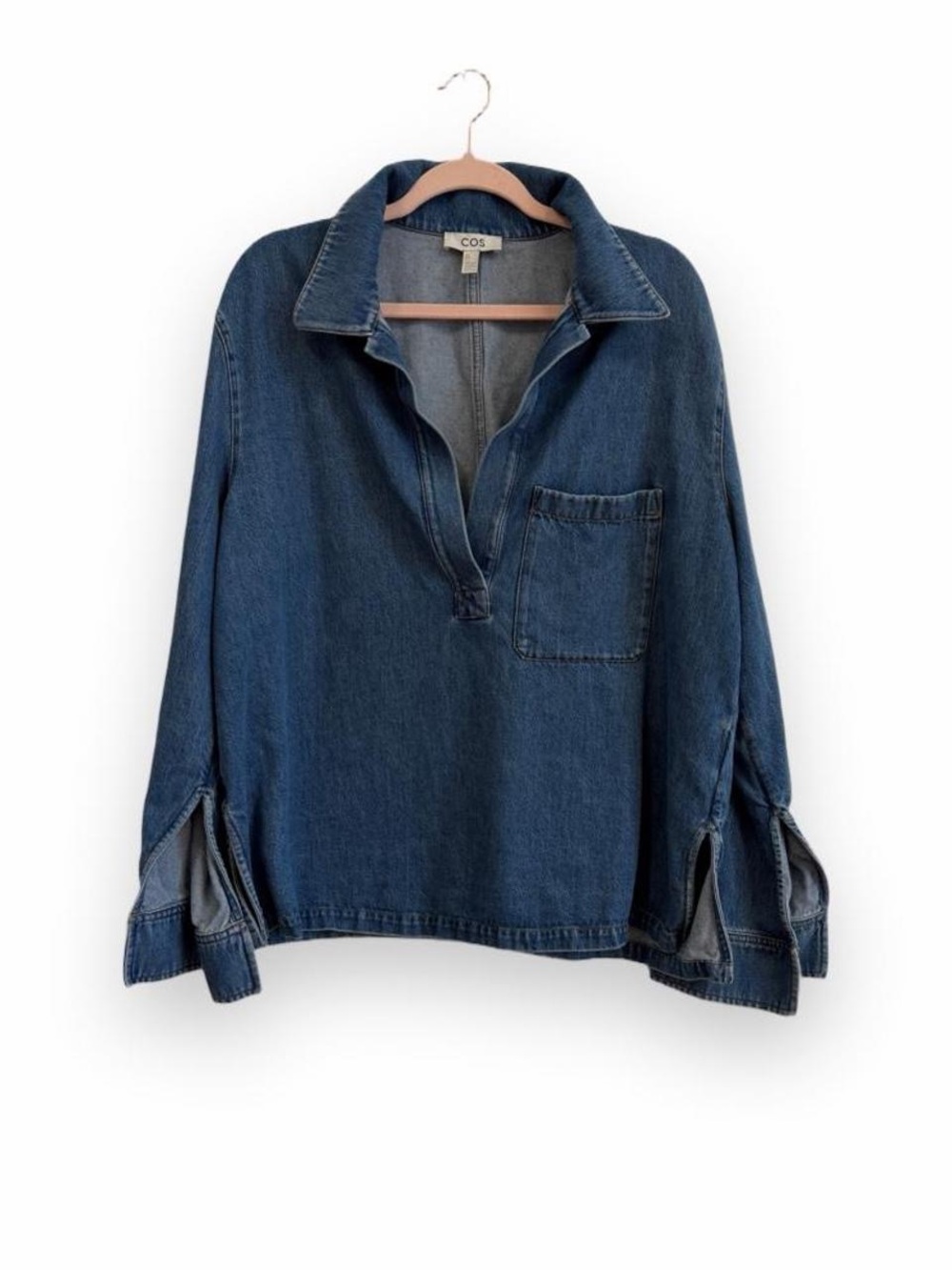 COS Collared V-Neck Denim Top (Washed Blue) - Size 12